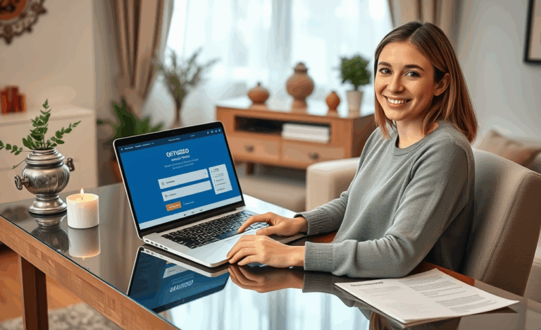 Человек заполняет заявку на кредит через ноутбук в домашней обстановке.