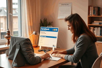 Изображение экрана компьютера с открытым сайтом Paritetbank, где виден раздел для онлайн заявок на кредит.